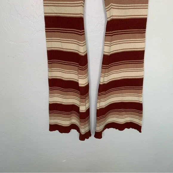 Brown Striped Wide Leg Ribbed Knit Pants Women’s Size Medium Cozy Stretch - Picture 3 of 9